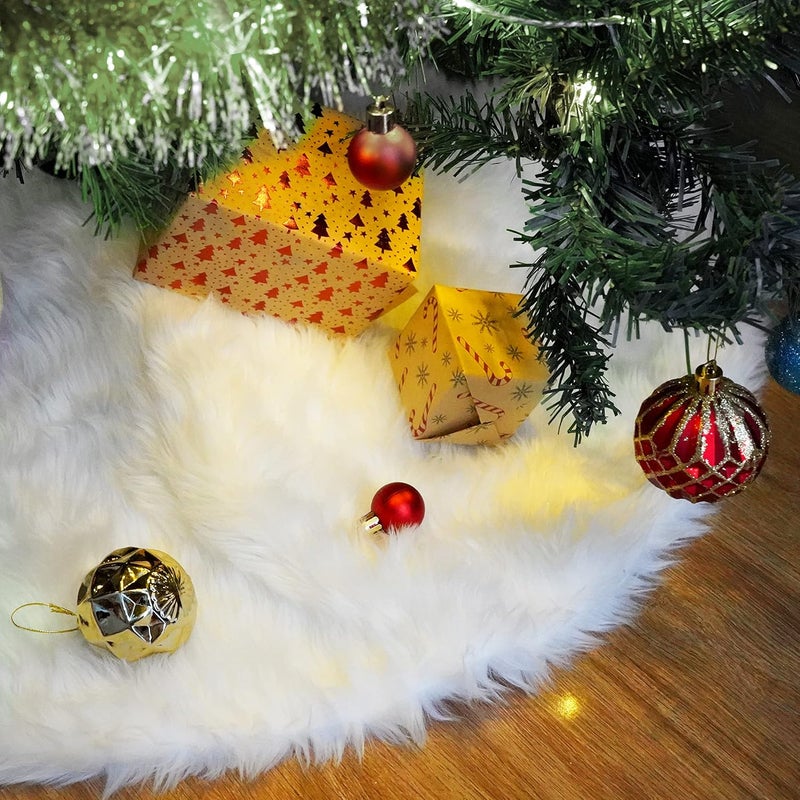 Nackiy 30Inch White Christmas Tree Skirt- Faux Fur Plush Small Christmas Tree Skirt Holiday Party Indoor Outdoor Christmas Decorations for Merry Christmas - Image 1
